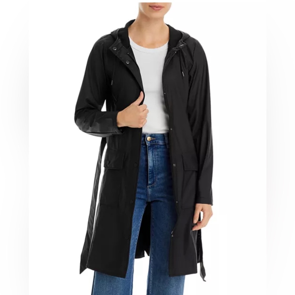 Rains Curve Hooded Belted Waterproof Rain Jacket